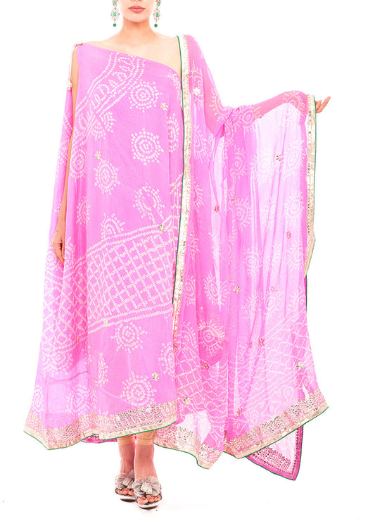 Pink bhandani silk kaftan