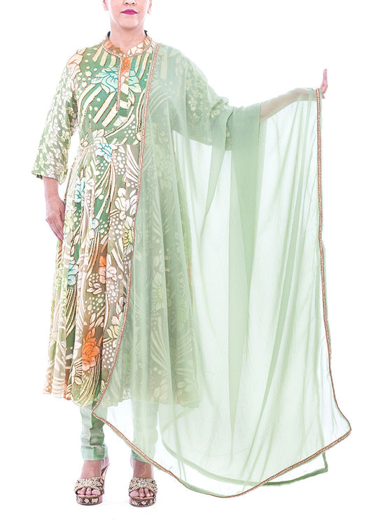 Green high neck anarkali with pants
